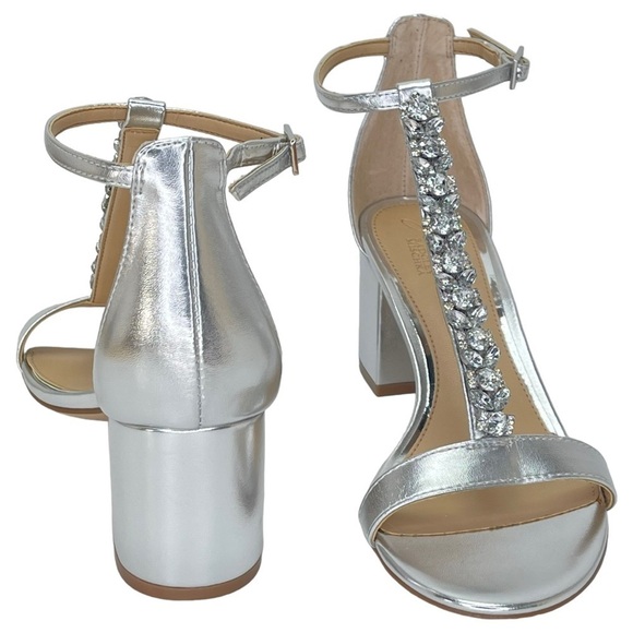 Jewel Badgley Mischka Lindsey Silver Faux Leather Rhinestone T-as tap Heels 7M - Picture 12 of 14